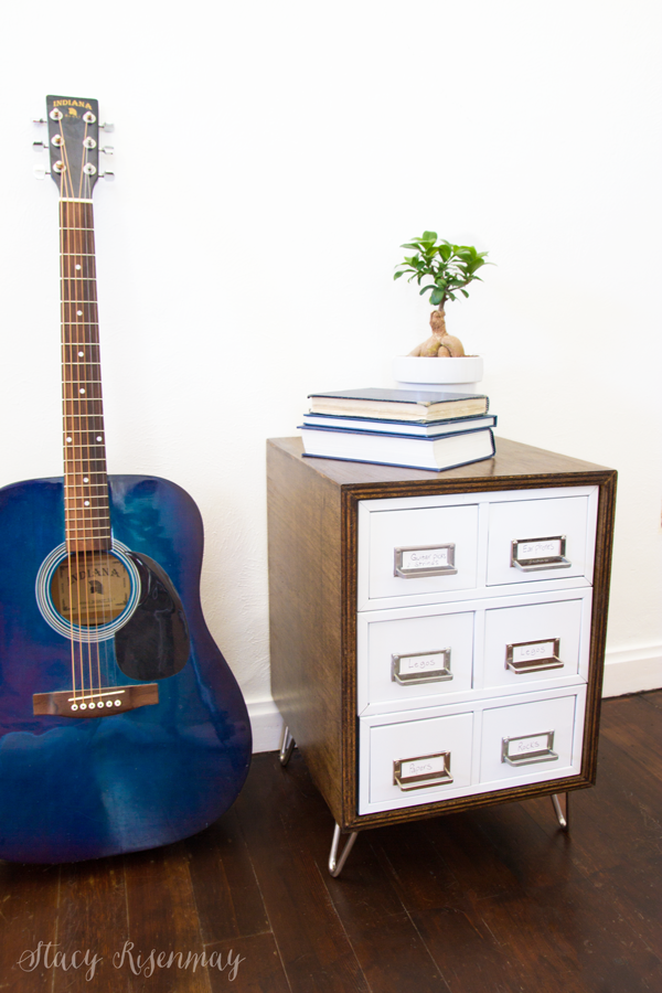 Card Catalogue Table with Guitar