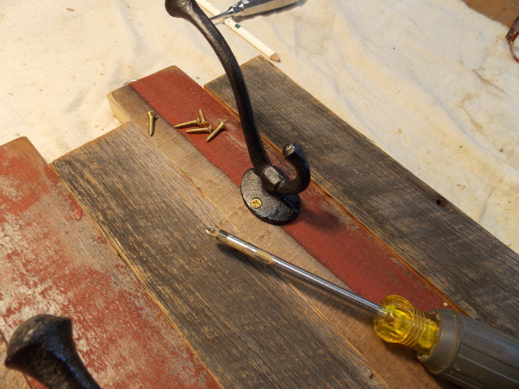 Position Hooks on Barnboard and Attach with Screws