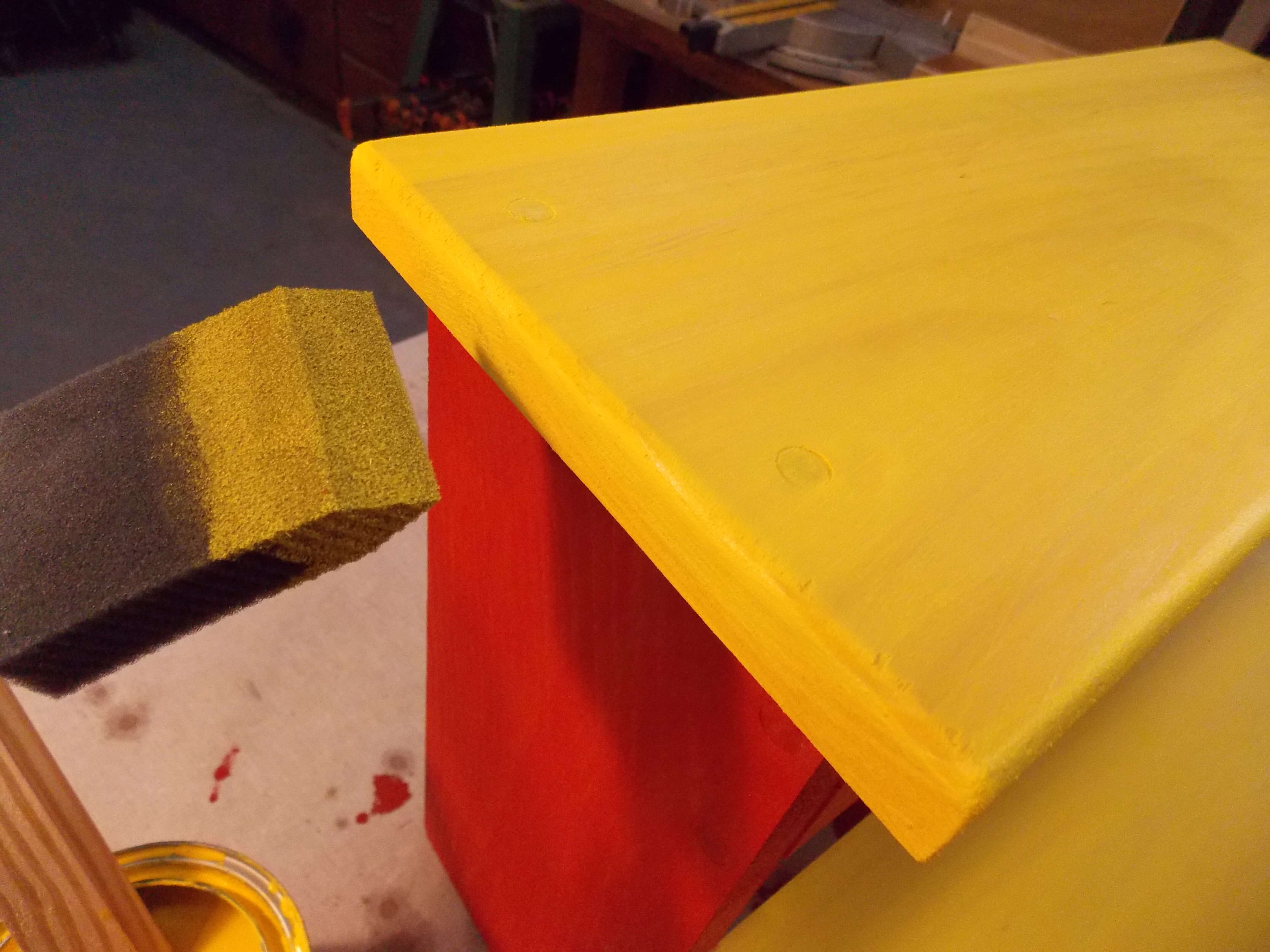 Minwax Water Based Wood Stain in Mustard Applied to Step Stool
