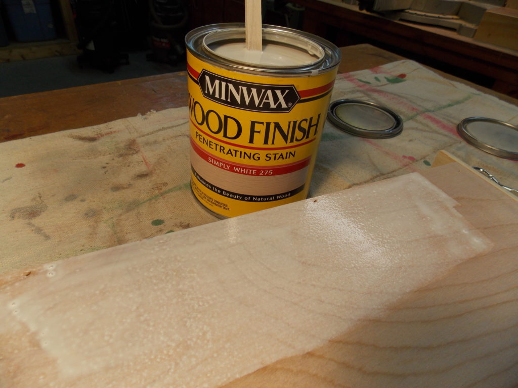 Staining Shelf with Minwax Simply White Wood Finish