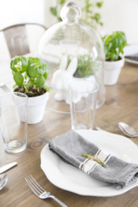 Springtime Tablescape Décor with White Dishware & Fresh Greenery